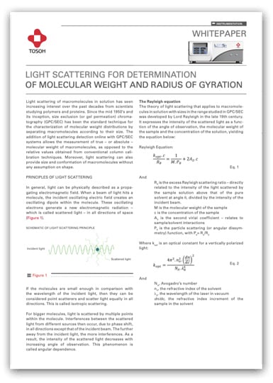 Light Scattering for Determination of Molecular Weight and Radius of Gyration