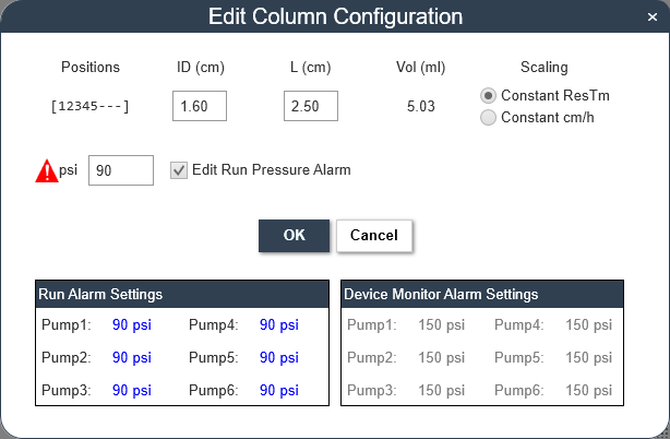 BIOController Edit Column Configuration Screen
